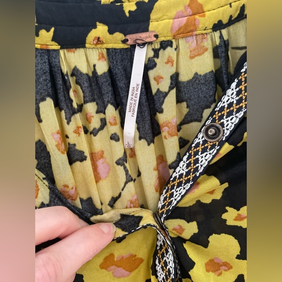 Free Pople Love Letter yellow and black floral boho tunic/dress women's - Picture 6 of 7